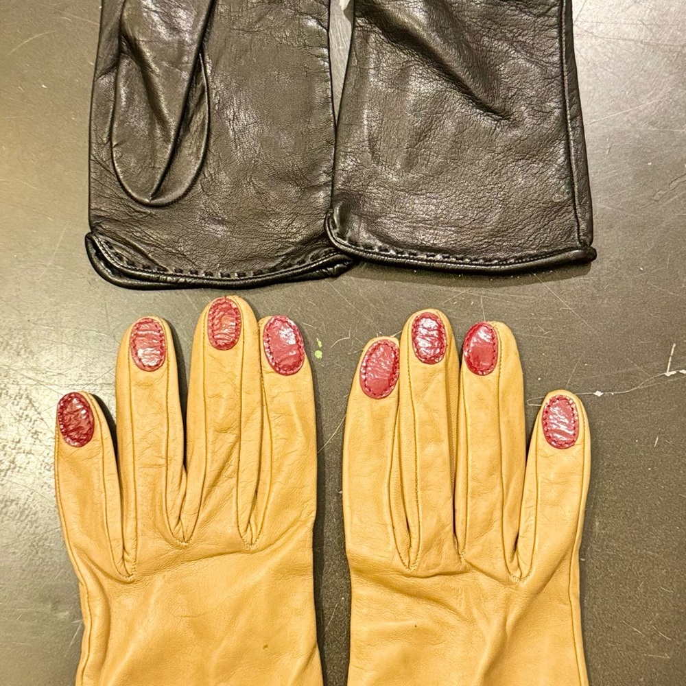 Authentic Moschino Leather Gloves – Nail Polish Appliqué Details